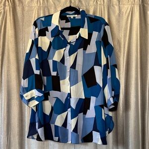 Rose & Olive Blue and Black Patterned Top